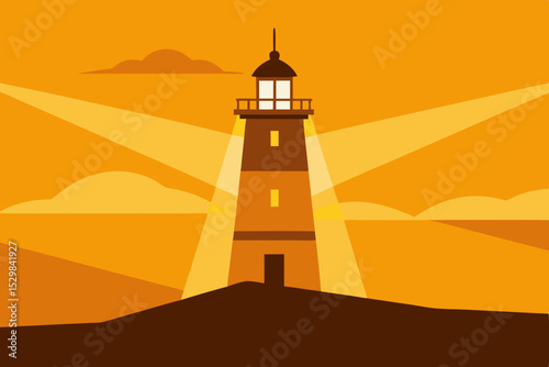 Lighthouse beacon at sunset minimalist illustration