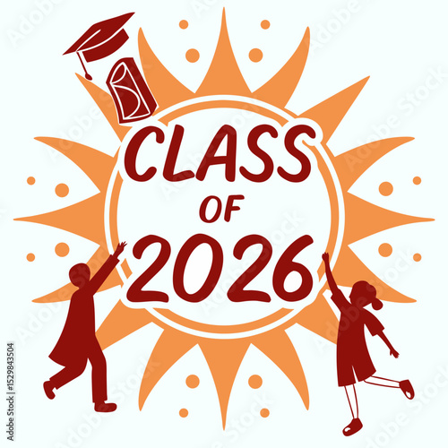 Class of 2026 graduation sun design illustration