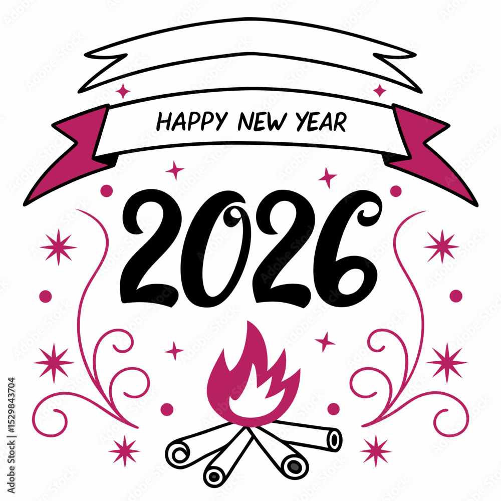 Fototapeta premium Happy new year 2026 festive design illustration