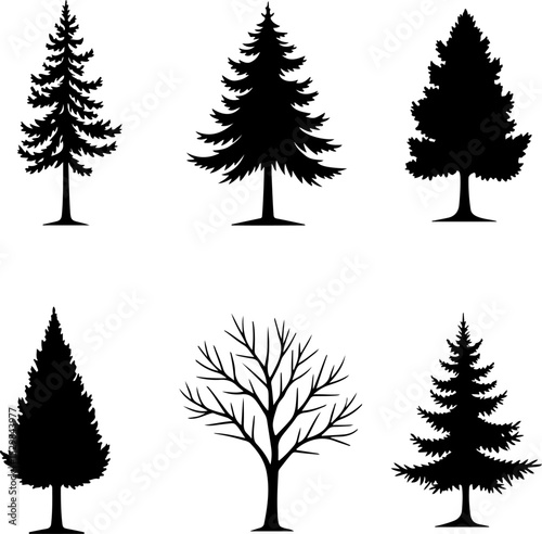 Christmas Stylized Tree Silhouettes vector bundle
