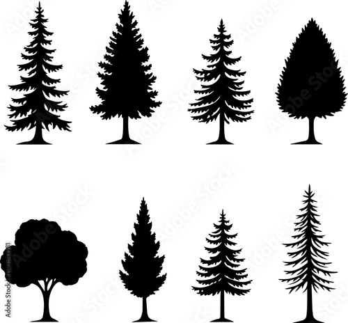 Christmas Stylized Tree Silhouettes vector bundle