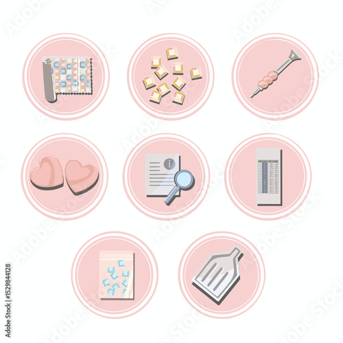 set of symbols for rhinestone painting, hobby illustration, hand drawn