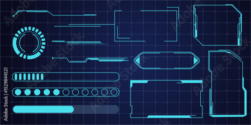 Hud frame futuristic ui frame, line abstract interface menu. Tech cyberspace border sci fi design element. Set modern board dashboard panel, gui.