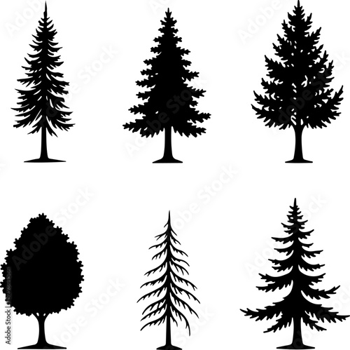 Christmas Stylized Tree Silhouettes vector bundle