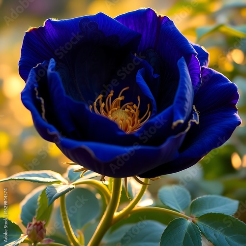 blue and yellow flower,
 A resplendent velvety bloom unfurls like a regal and pleasent.