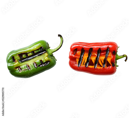 A set of peppers with grilling strips on a white background. The concept of tasty and healthy food.