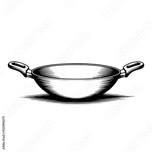 Illustration of a traditional cooking pot with handles in black
