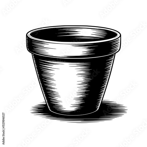 Illustration of a clay flower pot with shading and texture