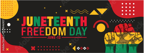 Juneteenth Freedom Day Banner - Bold Dark Pan-African Fist Design

