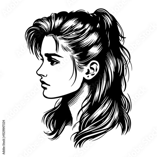 A black vector sketch of a side-parted 90s hairstyle.