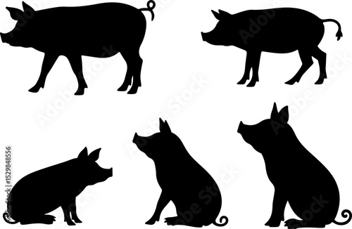 Pig and Boar Silhouette Set vector