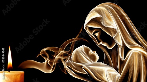 Emotional mother and child embrace candlelit setting digital art intimate environment close-up view love and care