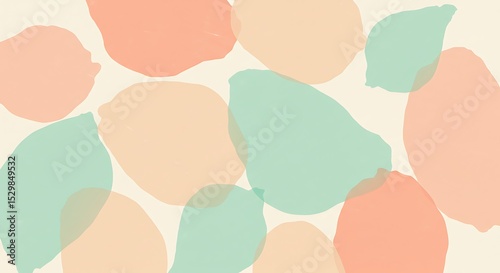 Abstract Pastel Shapes Background Soft Peach, Mint Green Watercolor Texture