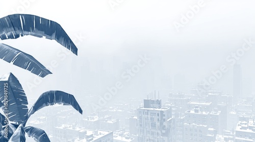 Winter cityscape snowy urban landscape foggy atmosphere aerial view serene environment