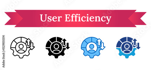 User Efficiency Multi Style Icon - User inside segmented circle and gear, symbolizing personal performance optimization and user-based process efficiency