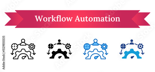 Workflow Automation Multi Style Icon - People and gears with arrows, representing automated task flow and operational efficiency