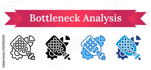 Bottleneck Analysis Multi Style Icon - Bottle with inefficient flow and pie chart symbolizing bottleneck analysis