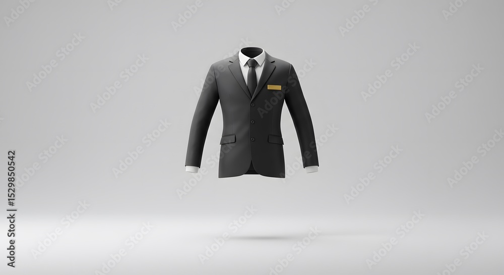Obraz premium Mysterious Floating Suit: A 3D Render of a Business Suit with a Gold Name Tag