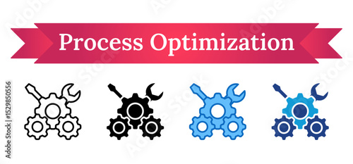 Process Optimization Multi Style Icon - Wrench with multiple gears illustrating process optimization and technical configuration for efficiency