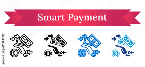 Smart Payment Multi Style Icon - Money with arrows representing efficient financial transactions and optimized payment processes