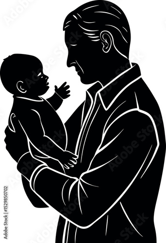 Silhouette of parent holding baby on white background