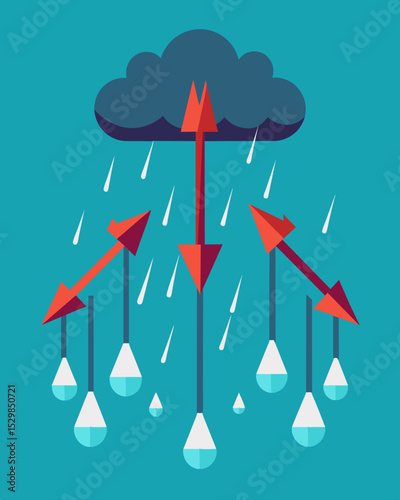 Sharply pointed arrows of criticism and selfdoubt rain down piercing any sense of positivity.. Vector illustration