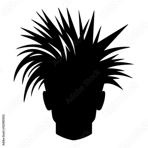 A black vector image of a 90s boy’s spiky hairstyle.