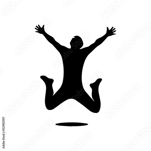 A black vector image of a person jumping with joy.