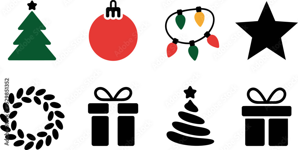 Naklejka premium Christmas holiday vector graphic elements festive season decoration icons xmas celebration set design 1 editable stock vector illustration