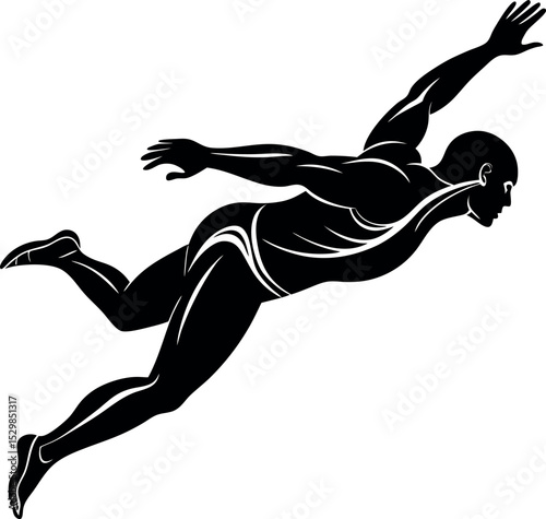 Silhouette of swimmer in freestyle motion on white background
