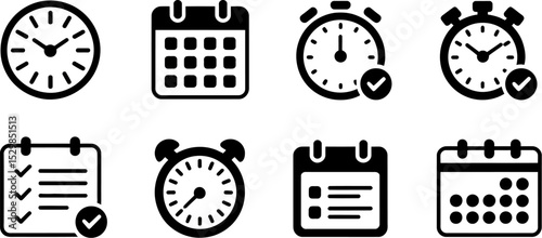 Time management icons set vector illustration clock calendar schedule deadline appointment reminder plan 100 editable stock vector illustration