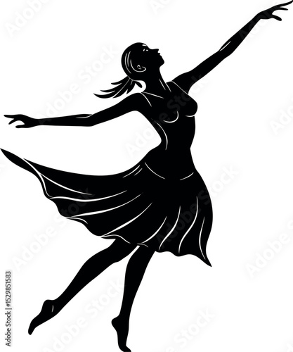 Silhouette of woman dancing gracefully on white background