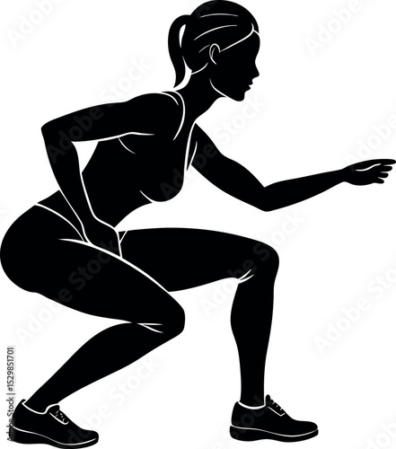 Silhouette of woman doing squat on white background
