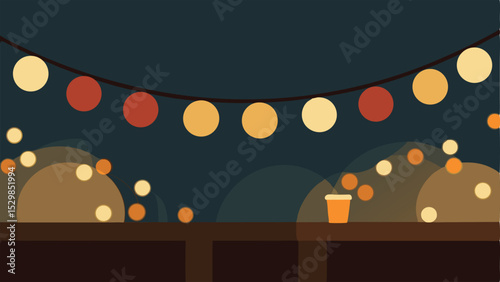 Festive bar scene illustration with lights cup and transparent elements for creative projects