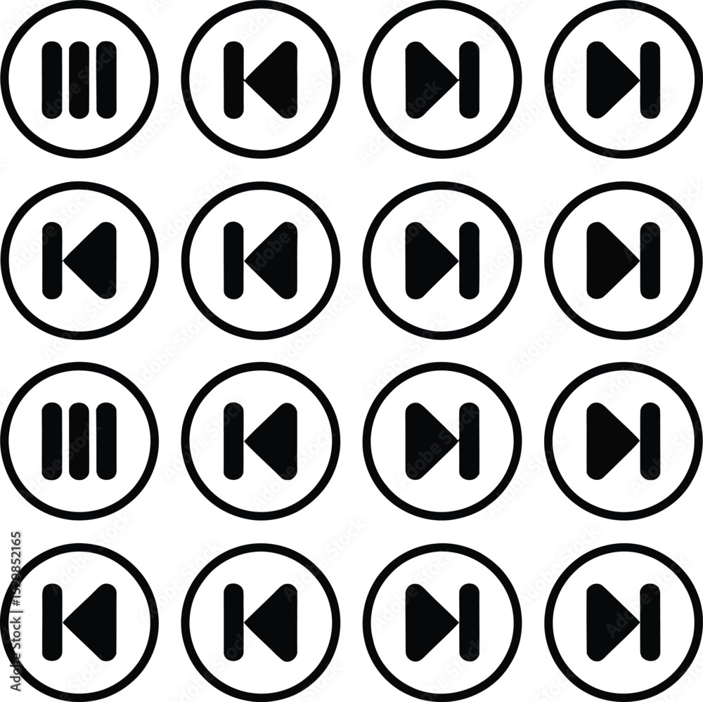 Line vector set of media control button icons with play pause rewind and forward signs
Line vector set of media control button icons with play pause rewind and forward signs