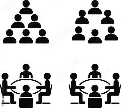 Silhouette vector set of business teamwork and meeting icons with group discussion

