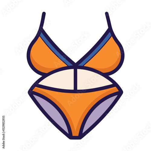 A colorful cartoon illustration of a women's bikini swimsuit set