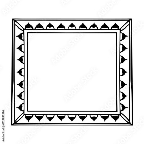 An ornate black frame, detailed with teardropshaped accents, isolated on white background