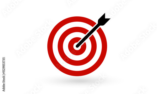 Arrow Hits Red Target in Center, Symbol of Business Focus, Strategy Success, and Goal Achievement. Perfect for Infographic, Marketing Plan, and Winning Concept. Vector Illustration.