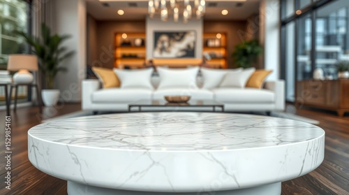 Marble coffee table in a modern living room setting