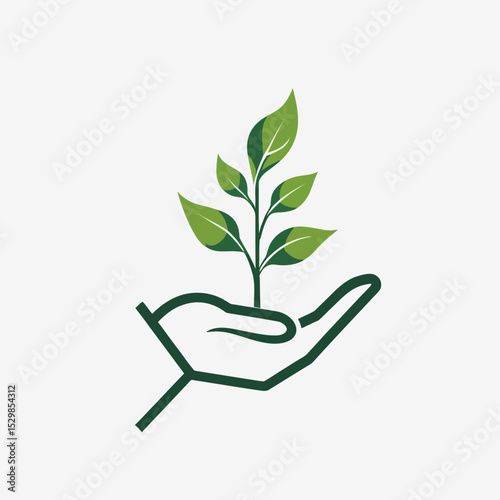 Hand gently cradles a vibrant green plant, symbolizing growth, eco-friendly design, and the essence of natural life