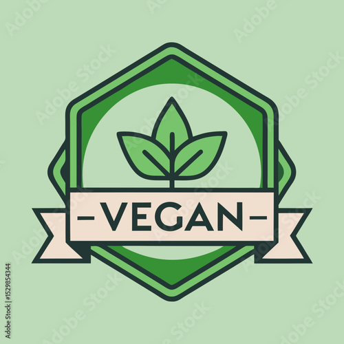 A charming green vegan badge or emblem for healthy living products