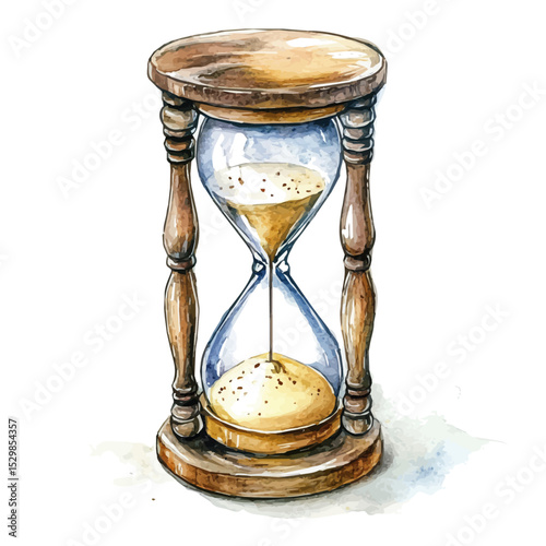 Hourglasses Time, watercolor painting vector, isolated on a white background.