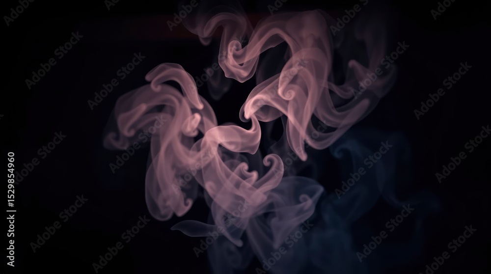 Fototapeta premium Swirls of pale rosetinted smoke dance against a dark background forming intricate patterns