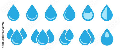 Blue water drop icon. Drop icons in flat style.