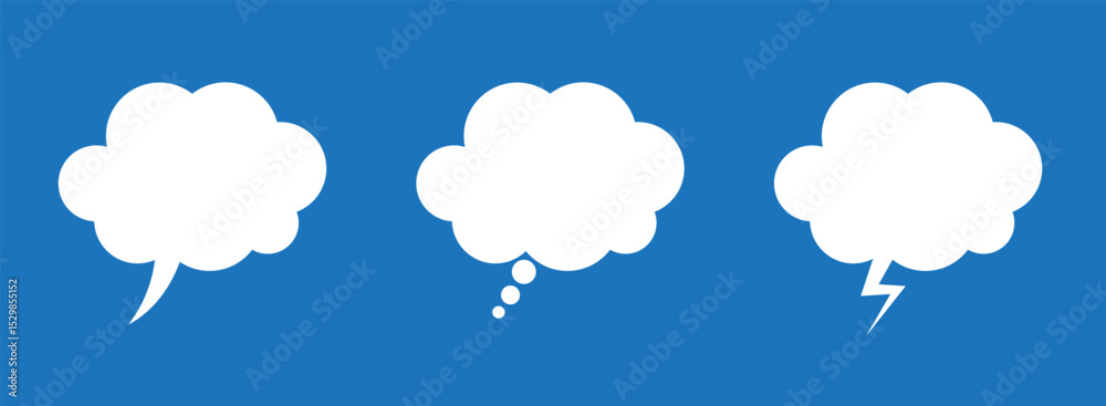Speech or think bubble, empty communication cloud. Thought cloud. Think bubble in white color. Speech or think bubble, empty communication cloud. Thought cloud. Think bubble in white color.