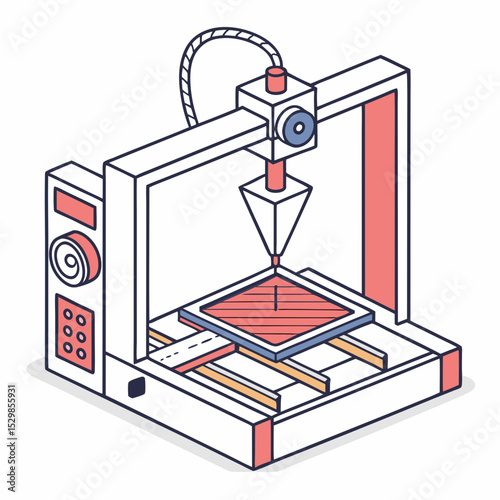 Professional 3d printer isometric illustration transparent background