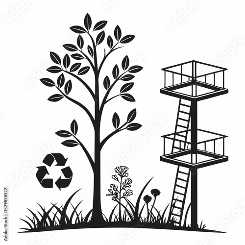 Black and white tree tower recycle nature