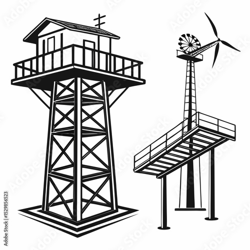 Elevated structures windmill and observation tower