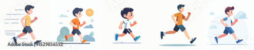 vector set of boys running